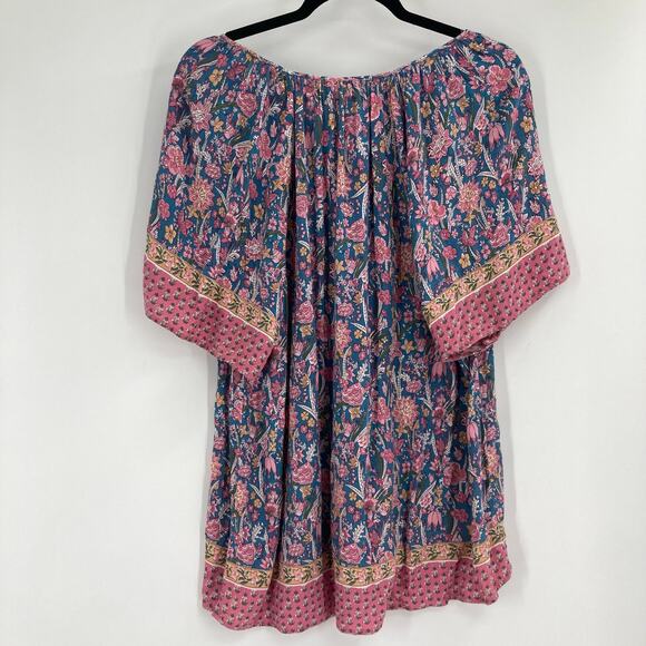 Cynthia Rowley Boho Flouncy Blue Pink Tassel Blouse Rayon Women’s 3X - Picture 2 of 9